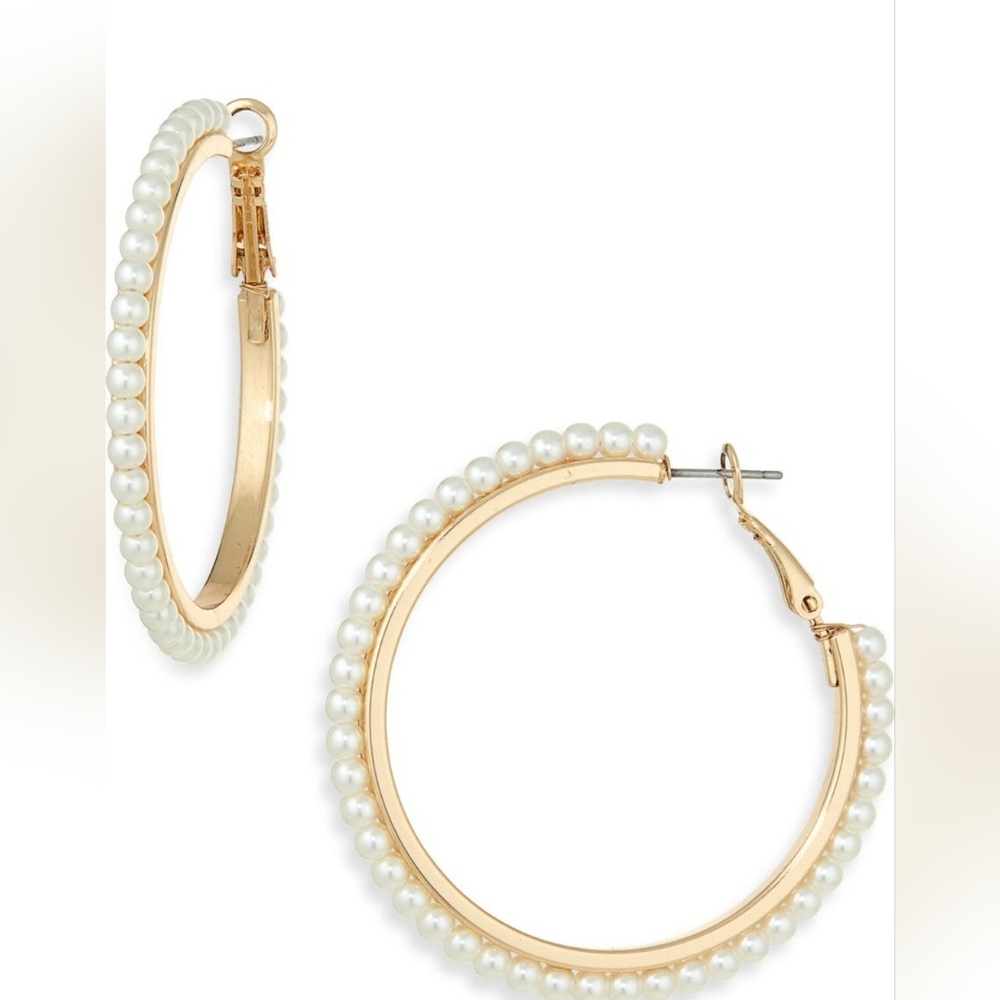 Cara Faux Pearl Hoop Earrings. New With Tag
